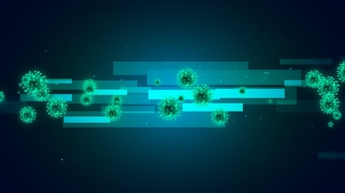 Animated Microscopic Virus Cells Flowing on Digital Background