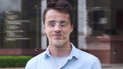 Biometric Facial Recognition. Technological 3d Scanning to ensure personal safety.