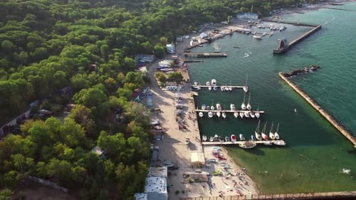 Panoramic Aerial View of the City the Bay with Boats and Yachts