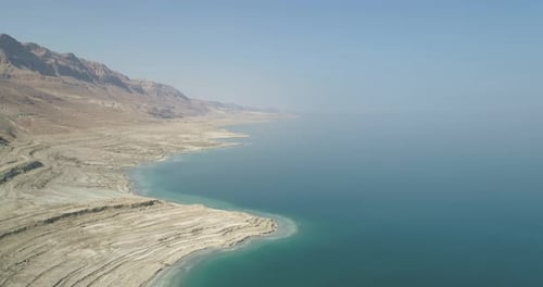 Aerial view of Dead Sea shoreline in Negev, Israel.