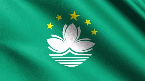 Seamless Loop 4K VDO. Macau national flag blowing in the wind isolated