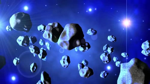 Animation von im Weltraum schwebenden Asteroiden