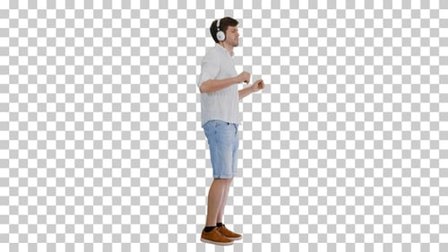 Jovem casual em fones de ouvido ouvindo, Canal Alpha