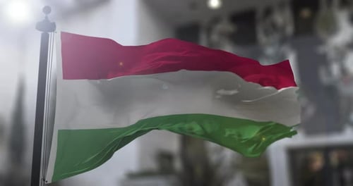 Realistic Hungarian Flag Waving on Flagpole Animation