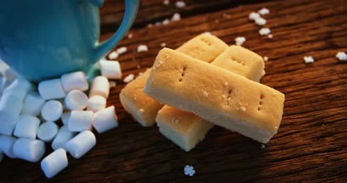 Close Up of Shortbread, Marshmallows, Hot Chocolate