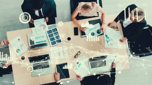 Business Meeting with Augmented Reality Graphics