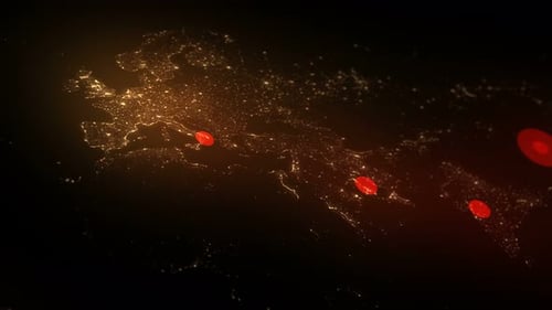 Animated Global Map with Spreading Data Points and Red Indicators