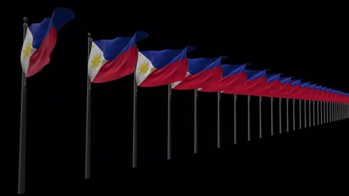 Philippines Flags Waving in Long Row Seamless Loop with Alpha Channel