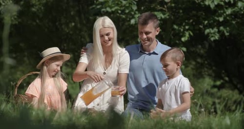 Happy Family Picnic in a Sunny Field
