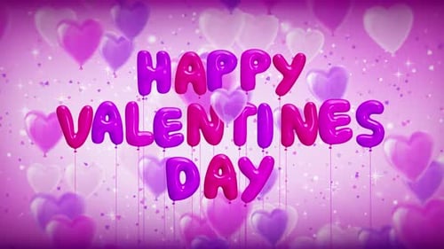 Happy Valentine's Day Animated Title with Floating Hearts and Balloons