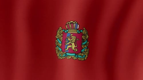 Waving Red Flag Animation with Ornate Heraldic Crest Emblem