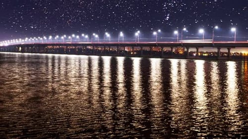 Time Laps View of the Bridge Over the Dnieper River in Dnipro City in Late Spring in Early Spring