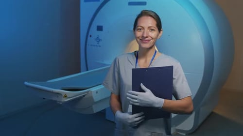 Portrait of Smiling Female Doctor in Radiology Room