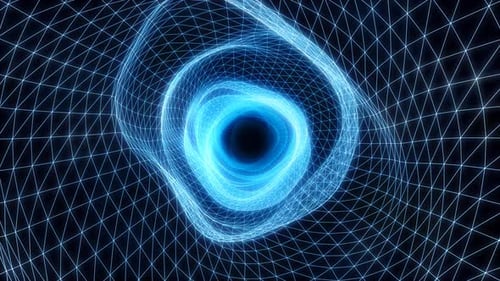 Digital Wormhole Tunnel of Wavy Blue Shimmering Web Net Grid Tube - 4K