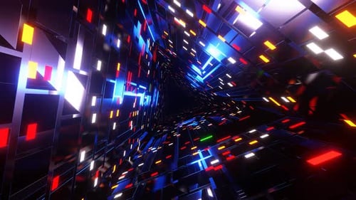 VJ Loop Corridor Extending Into Infinity with Multicolored Lights