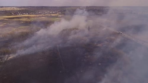 Field Fire with Smoke Plume, Aerial View
