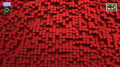 Fluid Waving Red Hearts 3D Loop Background