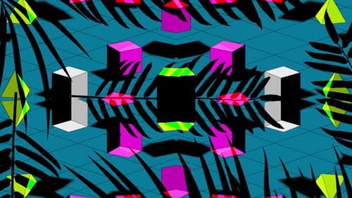 Abstract Geometric Pattern with Tropical Leaves Background