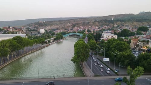 Aerial hyperlapse of beautiful cityscape of Tbilisi, Georgia 2021
