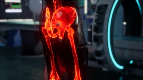 Futuristic Human Skeleton Anatomy Scan in Medical Lab