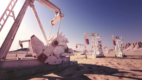 Animation of endless working oil pumping jacks extracting oil. Loopable. HD