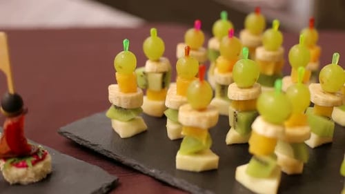Fruit Canapes on Table at a Buffet or Banquet