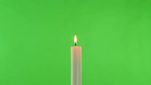 Burning Wax Candle on Green Chroma Key Background