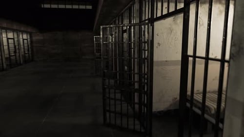 Jail hallway. Prisoner enters into the old awful prison cell and it closes.