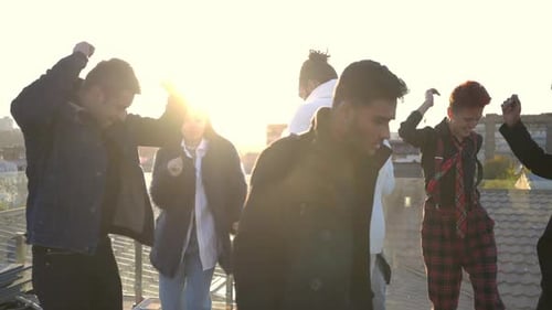 Friends Dancing Together on a Rooftop Party
