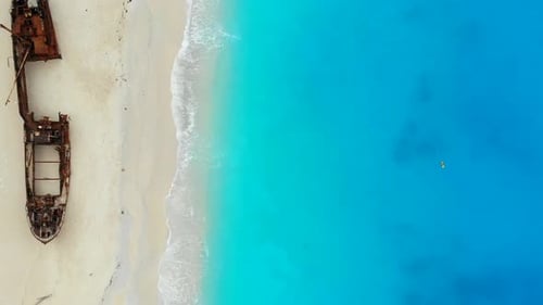Top Down View of Navagio Shipwreck Beach in Zakynthos Greece