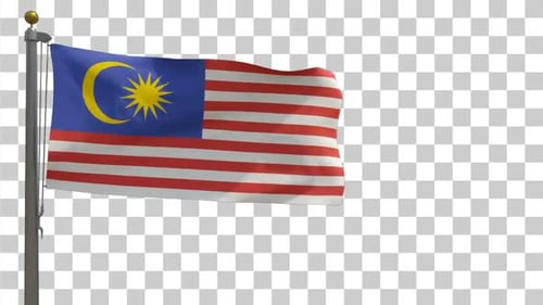 Waving Flag of Malaysia on Flagpole Animation