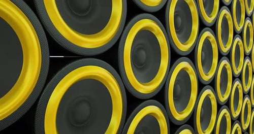 Animated Wall of Pulsating Yellow Speakers Loop