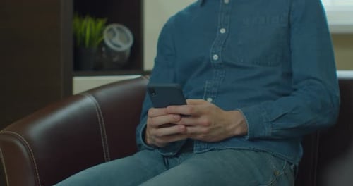 Hands of Young Man Using Smartphone at Home Office. Communication, Online Shopping, Chat, Social