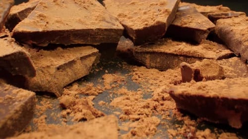 Dark Chocolate Pieces Covered in Cocoa Powder