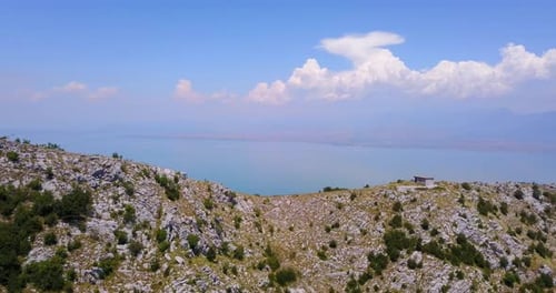 Aerial drone view of a lake in Montenegro