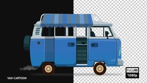 Cartoon Travel Van with Awning Flat Design Animation