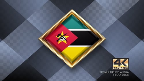 3D Mozambique Flag Reveal in Golden Diamond Frame