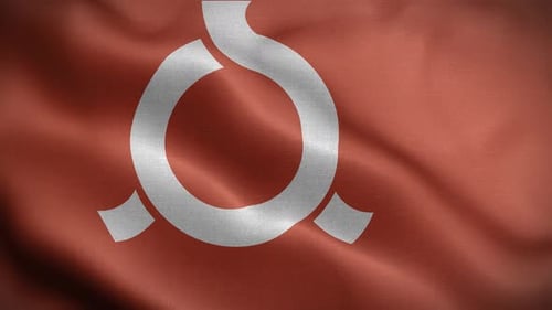 Abstract Logo Waving on Red Textured Flag Loop