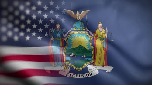 Animated American and New York State Flags Waving Loop Background