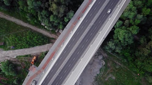 Vertical Aerial Drone Footage of the Cable Bridge in the City