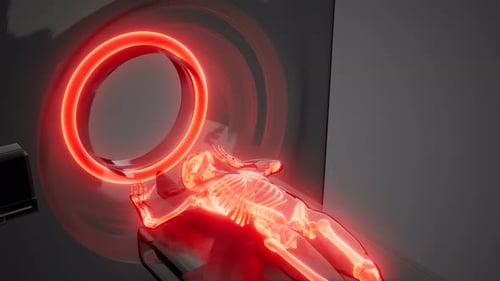 Advanced MRI Scan of Human Skeleton with Red Glow