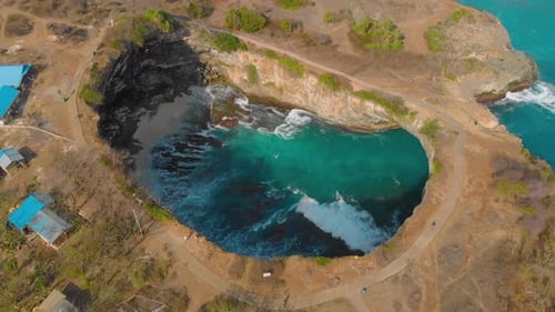 Aerial Shot of the Broken Beach Famous Tourist Place on the Nusa Penida Island, Indonesia