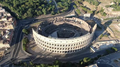 Aerial view of Colosseum, Rome, Italy - largest ancient amphitheatre ever built