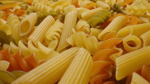 Colorful Uncooked Pasta Variety Close Up