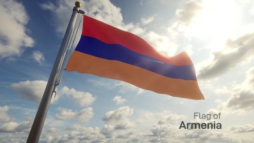 Armenian Flag Waving Under Bright Sunny Sky