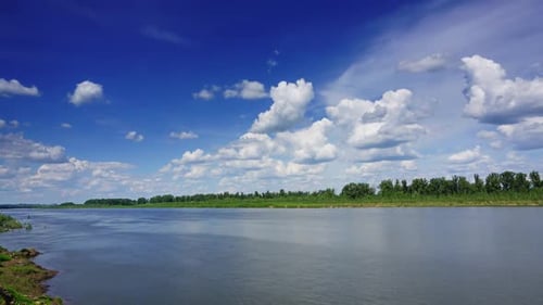 Landscape with Clouds Over River, Timelapse