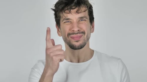 Man Talking and Gesturing on White Background