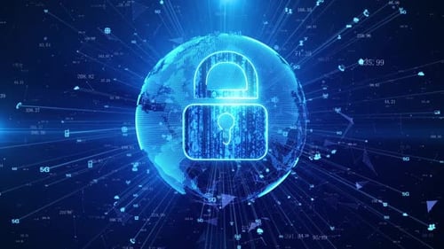 Digital Security Padlock on Global Network Background Animation