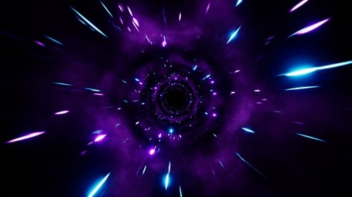 Abstract Purple Neon Tunnel with Fast Moving Particles