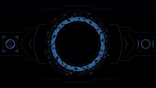 Blue circle rotation with head up display technology and futuristic elements alpha channel included